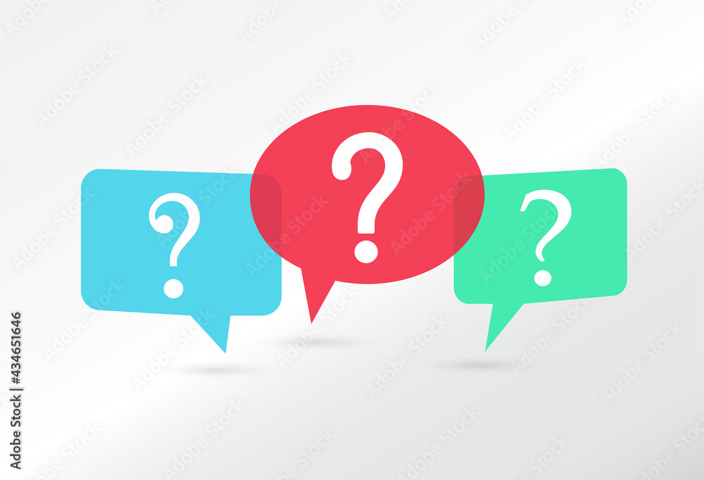 Speech bubbles with colored question marks icon. Message box. Help symbol. Vector illustration Speech bubbles with colored question marks icon. Message box. Help symbol. Vector illustration