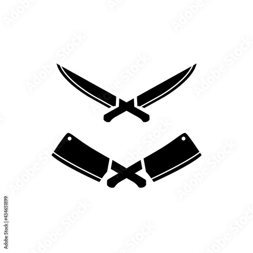 Crossed knife and butcher knife logo icon symbol template