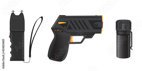 Collection realistic self defense equipment vector illustration. Portable protective tools
