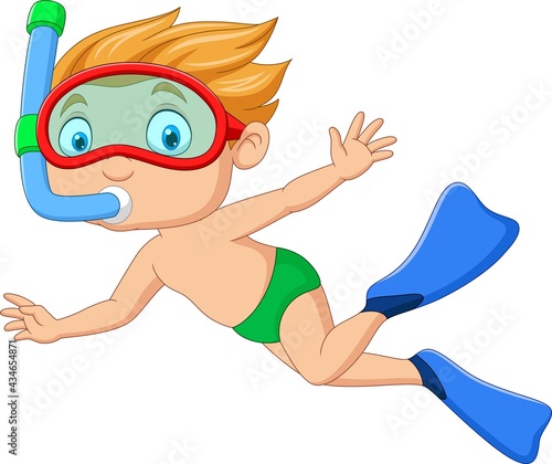 Cartoon little boy with snorkeling gear