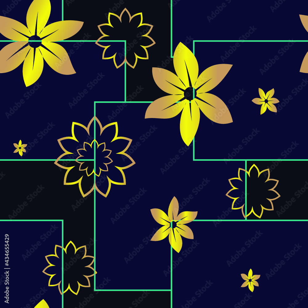 Seamless pattern abstract floral design with gold and dark textures. Illustrated vector designs for backgrounds, wallpapers, backdrops, covers, and prints on fabric. vector illustration