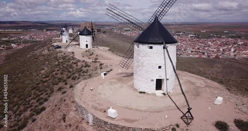 View from drone of famous Route of Don Quixote in Consuegra with windmills , Spain photo