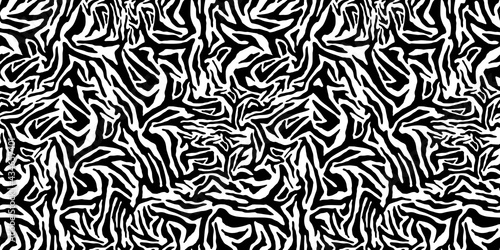 Zebra print. Stripes  animal skin  tiger stripes  abstract pattern  line background. Black and white vector monochrome seamless texture.