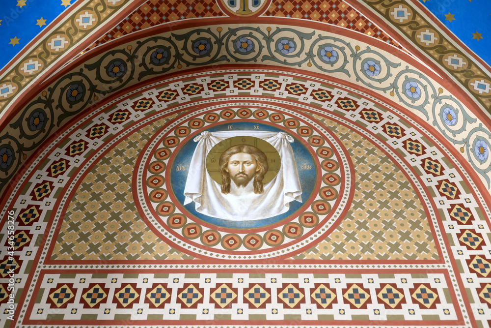 Mosaic on wall of Holy Cross Church in Livadia