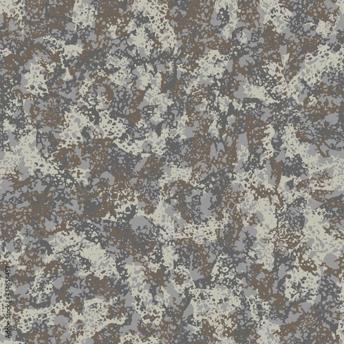 Brown camouflage, modern fashion textile design. Natural granite surface. Camo grunge pattern. Fashionable tile print. Vector seamless stone texture.