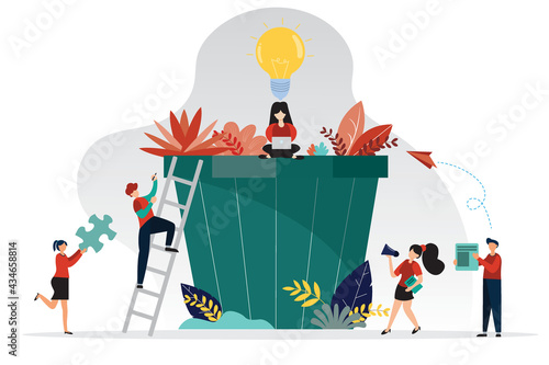 Flat illustration People are gathering creativity to help each other solve business problems.