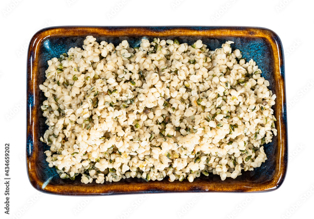 top view of cores of hemp seeds in bowl cutout top view of cores of hemp seeds in bowl cutout