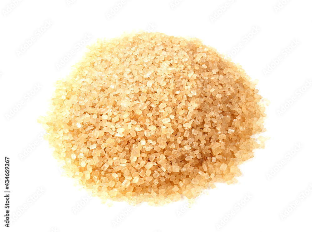 pile of demerara brown sugar closeup on white pile of demerara brown sugar closeup on white