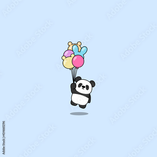 Cute panda holding balloons, vector illustration