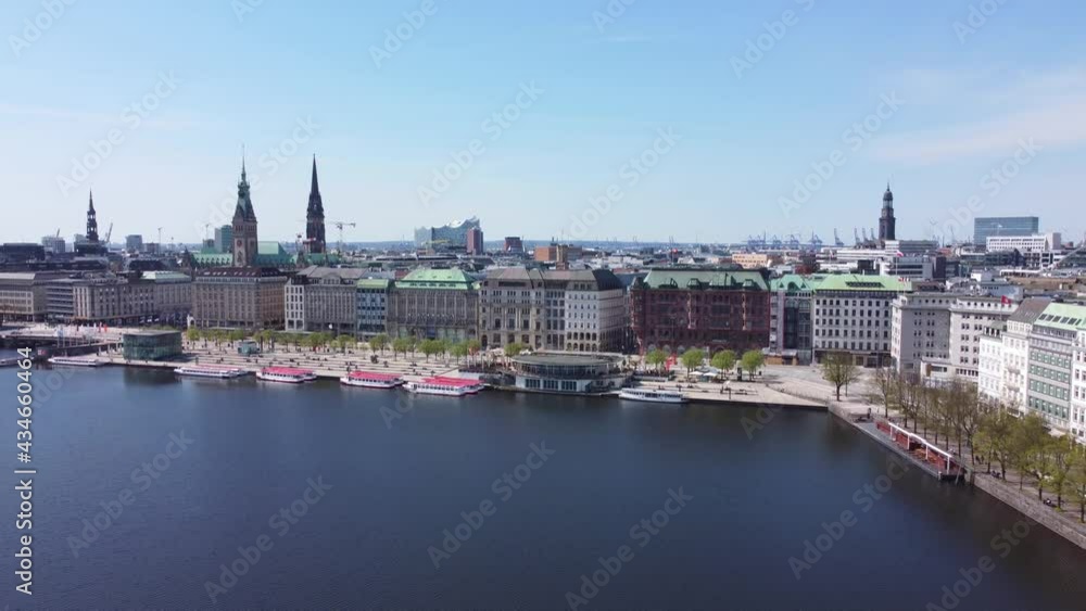 The beautiful city center of Hamburg with Alster River lake - aerial photography The beautiful city center of Hamburg with Alster River lake - aerial photography