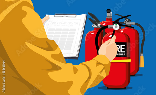 Technicians are checking fire extinguishers.