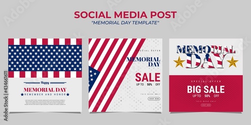 Memorial Day social media post template design. It is suitable for poster, banner, greeting card, etc. Vector illustration
