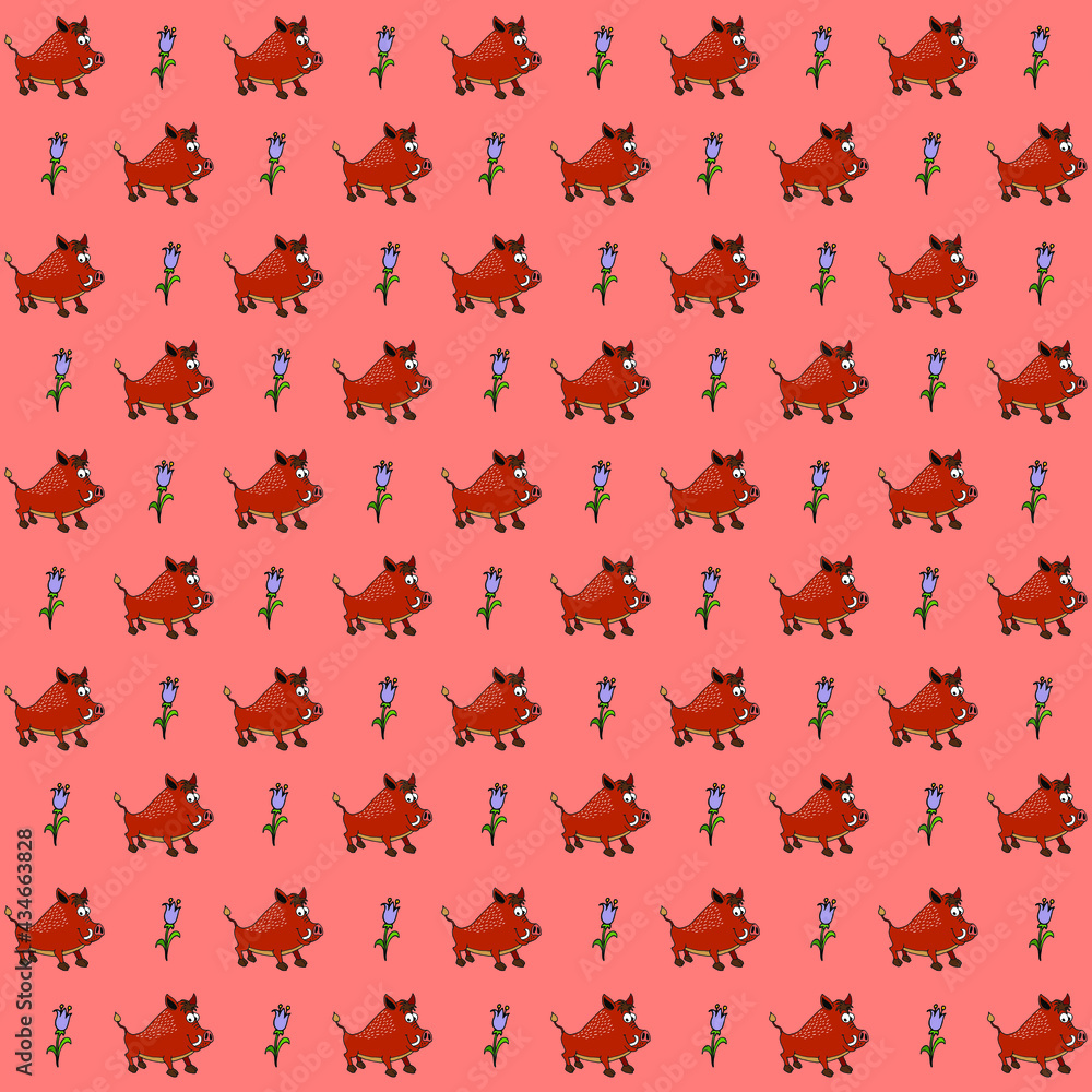 wild boar with flower on pink background repeat pattern wild boar with flower on pink background repeat pattern