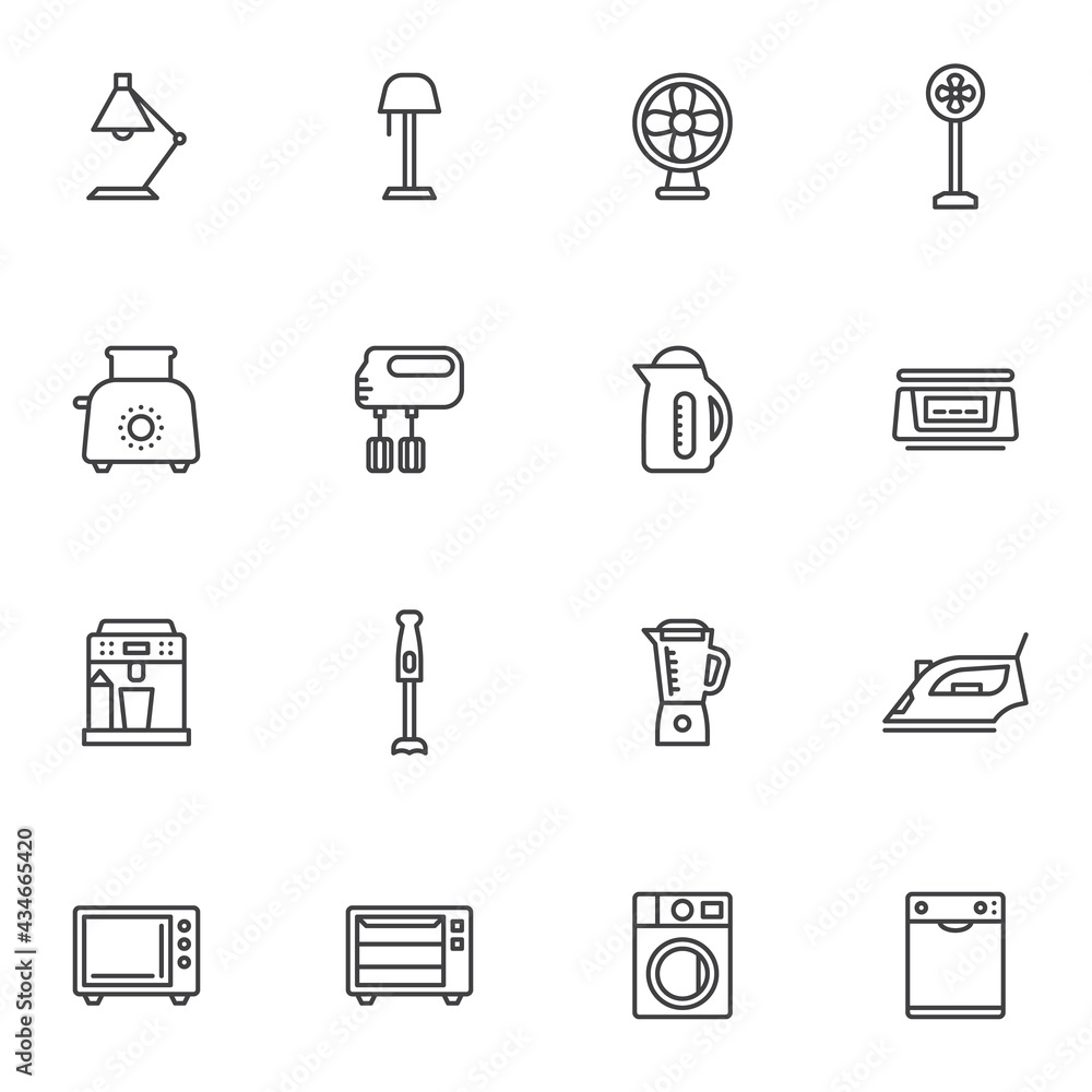 Household devices line icons set Household devices line icons set