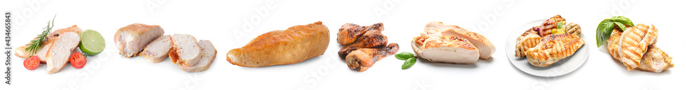 Tasty cooked chicken meat on white background Tasty cooked chicken meat on white background