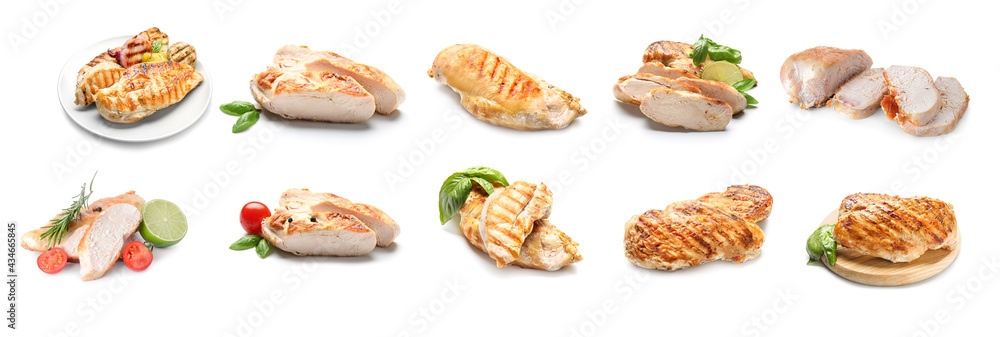 Tasty cooked chicken fillet on white background