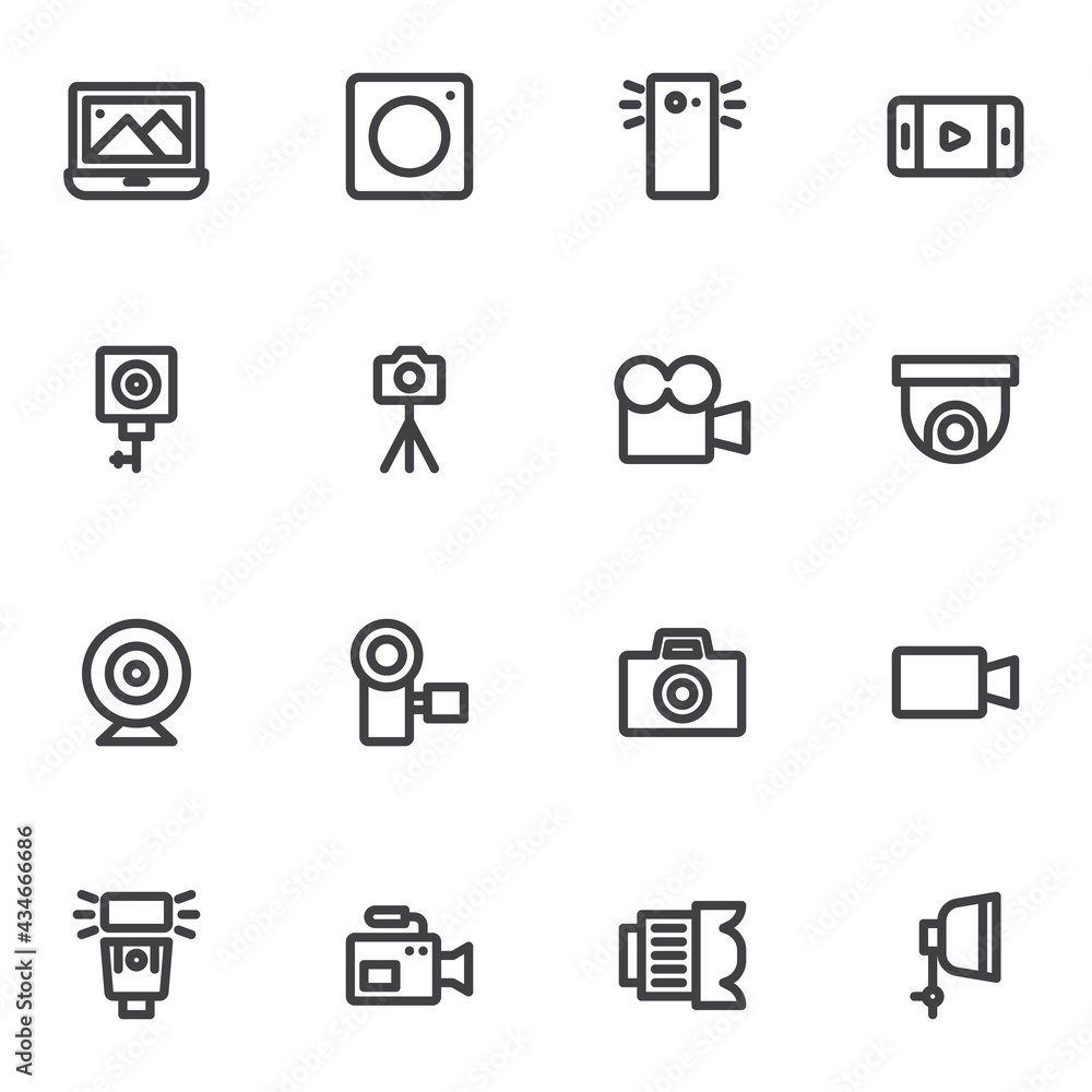 Photography and video line icons set Photography and video line icons set