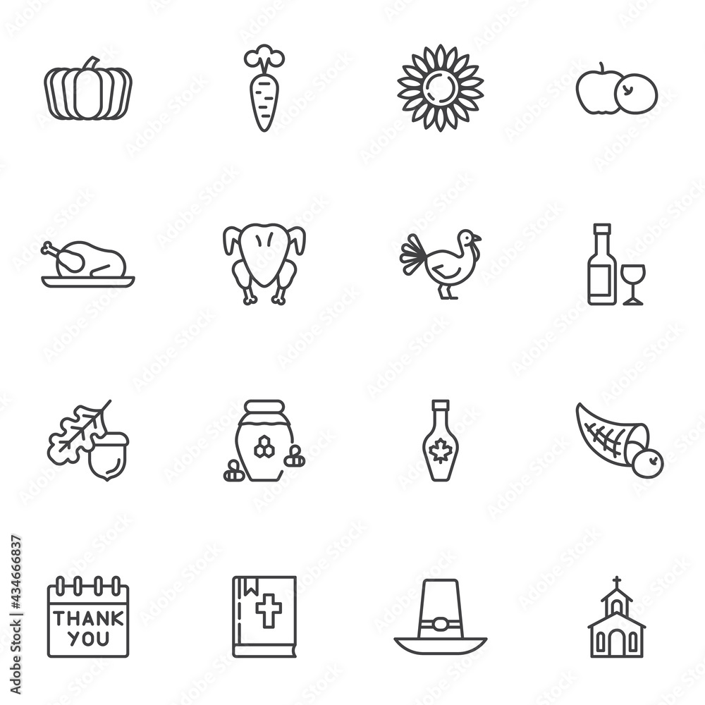 Happy Thanksgiving line icons set Happy Thanksgiving line icons set