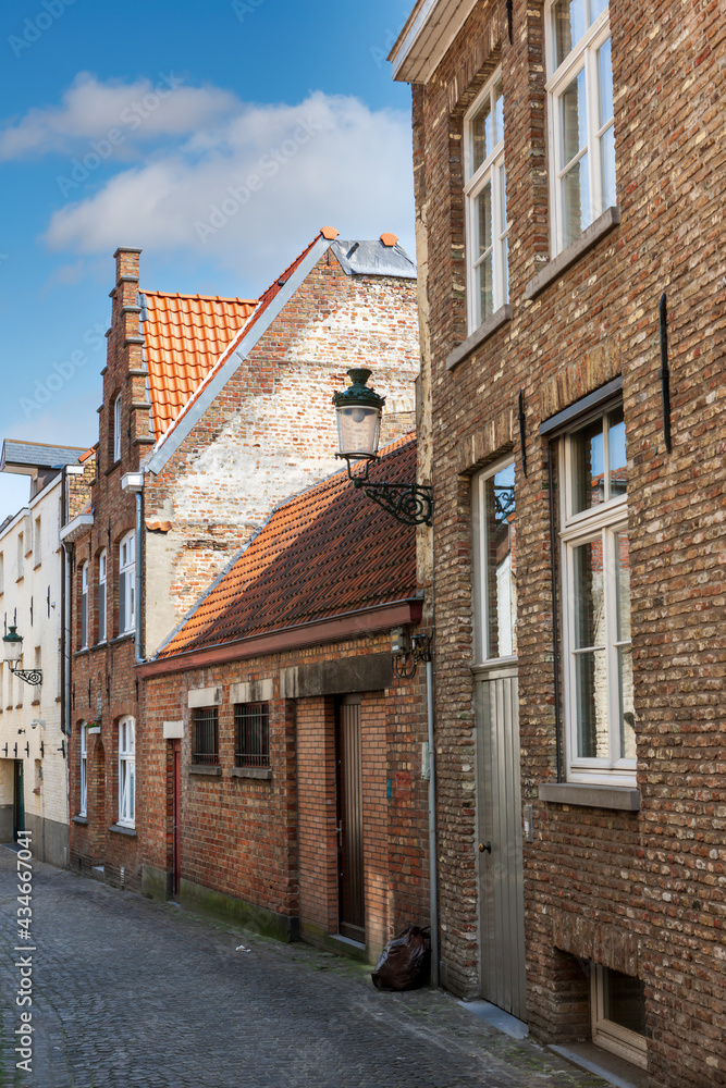 Medieval facades of houses in the center of Bruges. Belgium.