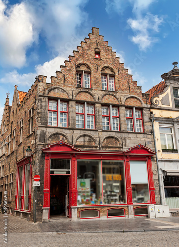 Medieval facades of houses in the center of Bruges. Belgium.