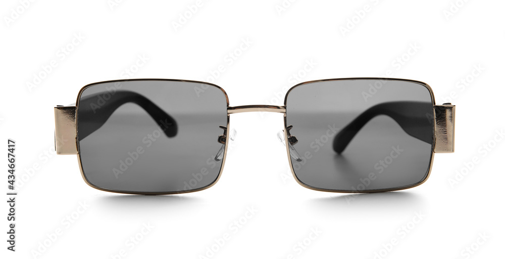 Stylish sunglasses on white background