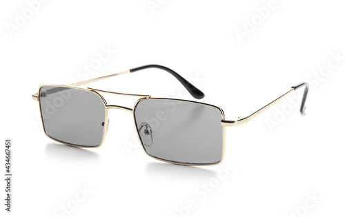 Stylish sunglasses on white background