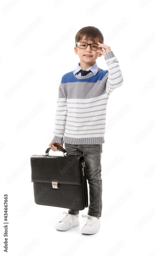 Cute little businessman with briefcase on white background Cute little businessman with briefcase on white background
