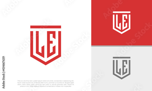 Initials LE logo design. Initial Letter Logo. Shield logo.