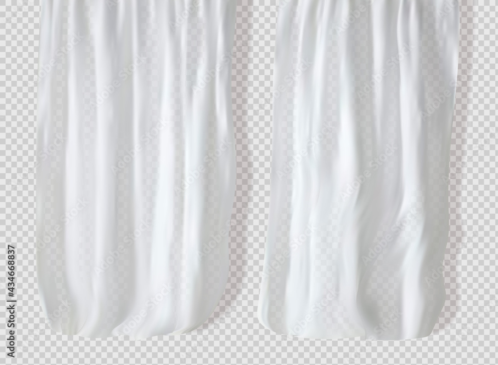 White lightweight fabric curtain fluttering realistic vector illustration mock up. Shower or window fabric on a curtain rod template. White lightweight fabric curtain fluttering realistic vector illustration mock up. Shower or window fabric on a curtain rod template.