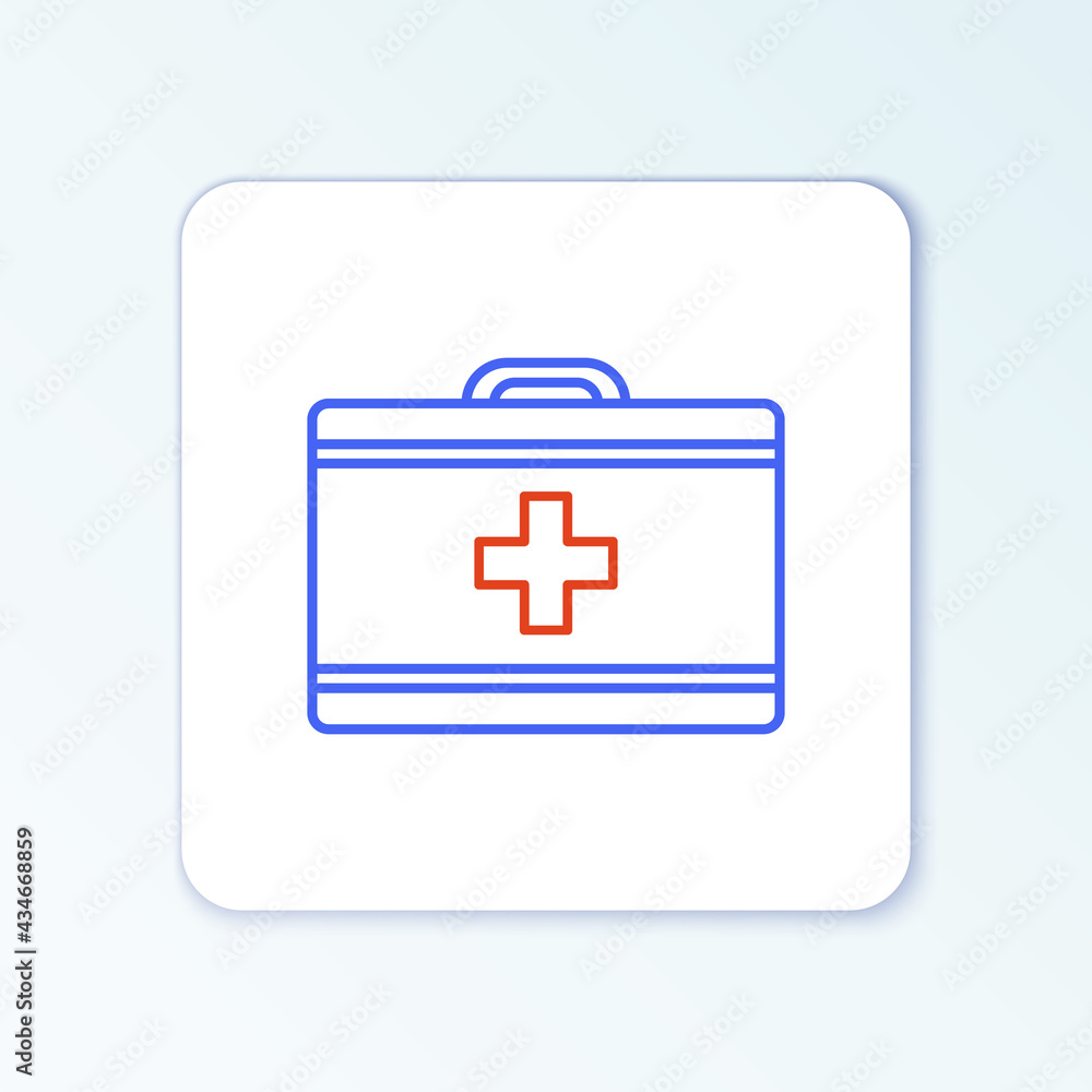 Line First aid kit icon isolated on white background. Medical box with cross. Medical equipment for emergency. Healthcare concept. Colorful outline concept. Vector Line First aid kit icon isolated on white background. Medical box with cross. Medical equipment for emergency. Healthcare concept. Colorful outline concept. Vector