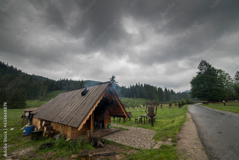 old wooden house in mountains old wooden house in mountains