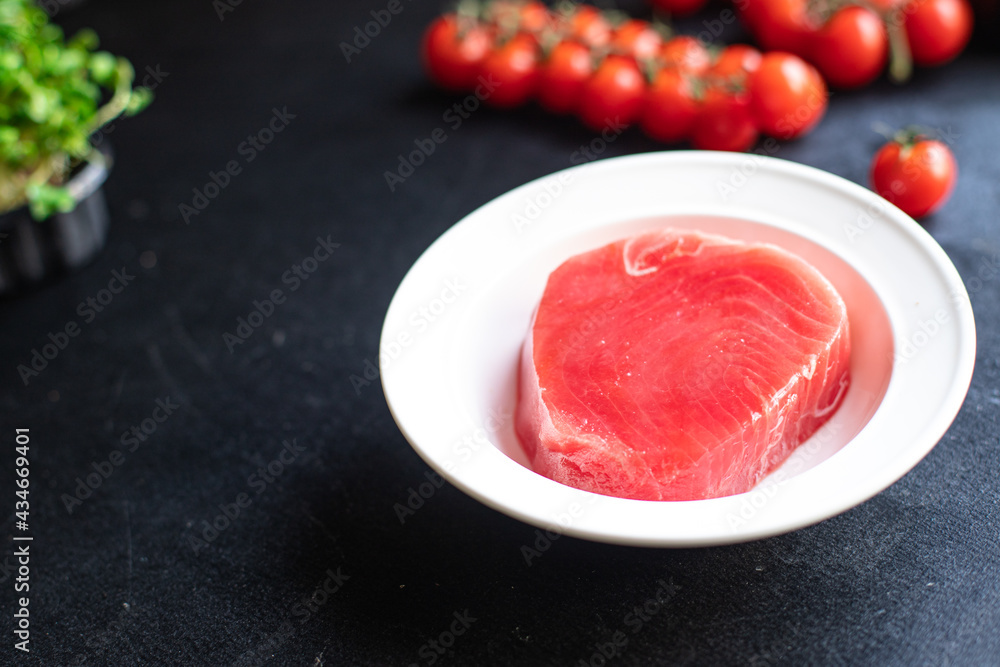 tuna raw fish fresh seafood new seasonal catch fishing meal healthy eating ingredient copy space food background rustic. top view diet pescetarian vegetarian food tuna raw fish fresh seafood new seasonal catch fishing meal healthy eating ingredient copy space food background rustic. top view diet pescetarian vegetarian food