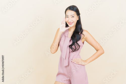 Portrait beautiful young asian woman smile with action