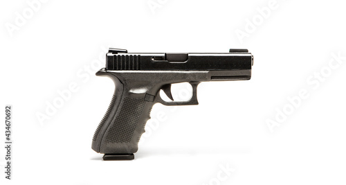 Black pistol or hand gun on white background