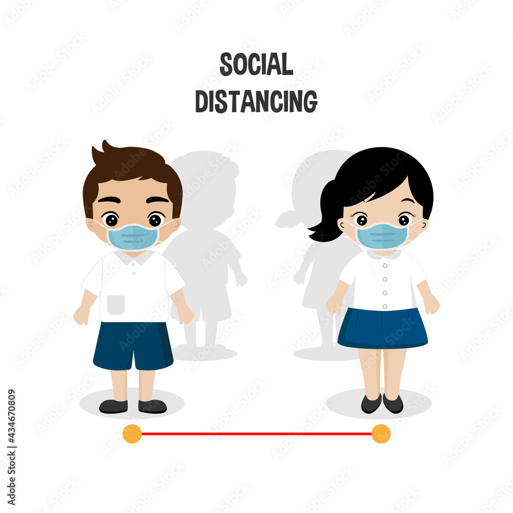 Children wear face mask go to school and keep social distance Children wear face mask go to school and keep social distance