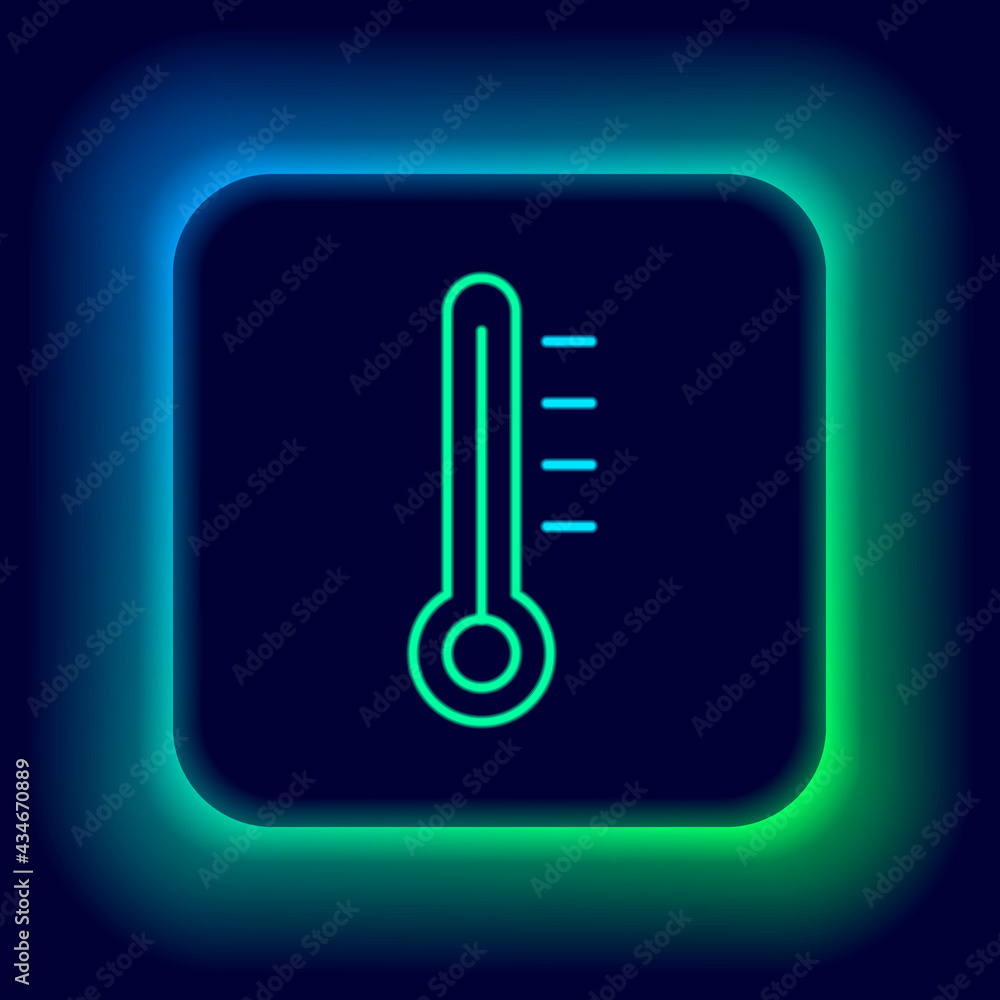 Glowing neon line Meteorology thermometer measuring icon isolated on black background. Thermometer equipment showing hot or cold weather. Colorful outline concept. Vector Glowing neon line Meteorology thermometer measuring icon isolated on black background. Thermometer equipment showing hot or cold weather. Colorful outline concept. Vector