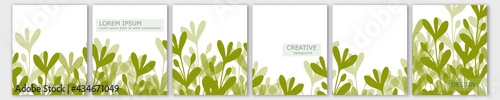 Set of vector cover notebook design. Abstract floral template design with green leaves on white background for notebook paper, copybook brochures, book, magazine. Planner and diary cover for print