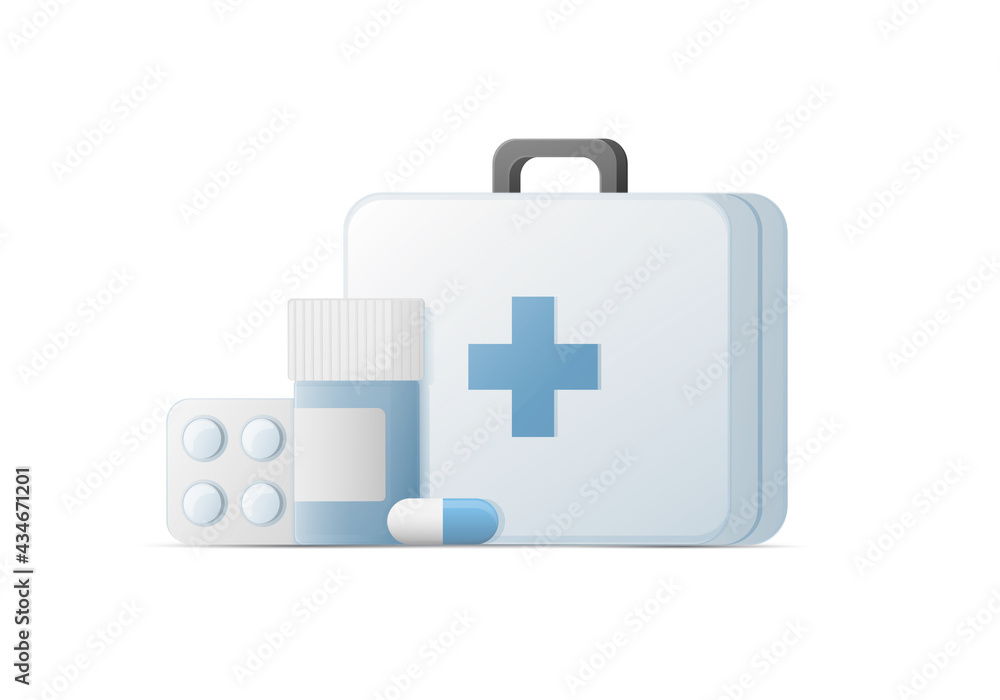Fototapeta premium Medicines concept. Colored flat vector illustration. Isolated on white background.