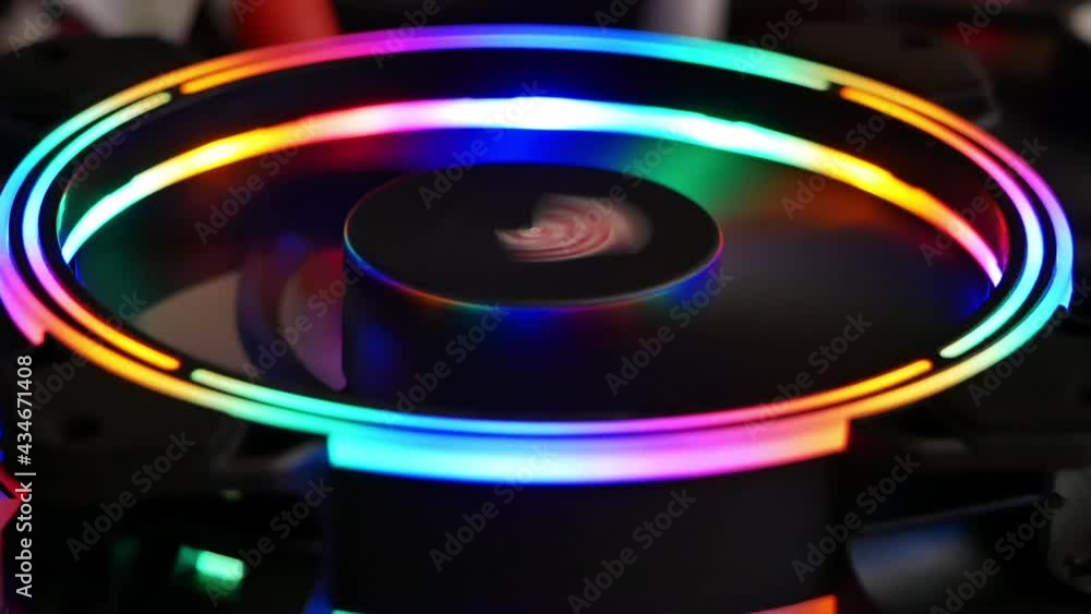 Colorful RGB LED light of computer cooling fan for work. Colorful RGB LED light of computer cooling fan for work.