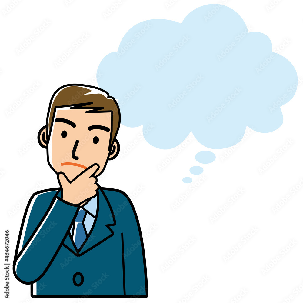イラスト素材 疑問戸惑いを感じる若い男性のイラスト スーツ ネクタイ吹き出し 白バック イラスト素材 疑問戸惑いを感じる若い男性のイラスト スーツ ネクタイ吹き出し 白バック