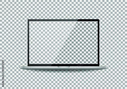 Laptop isolated mockup display. Notebook transparent screen on transparent background. Electronic object with shadow vector.