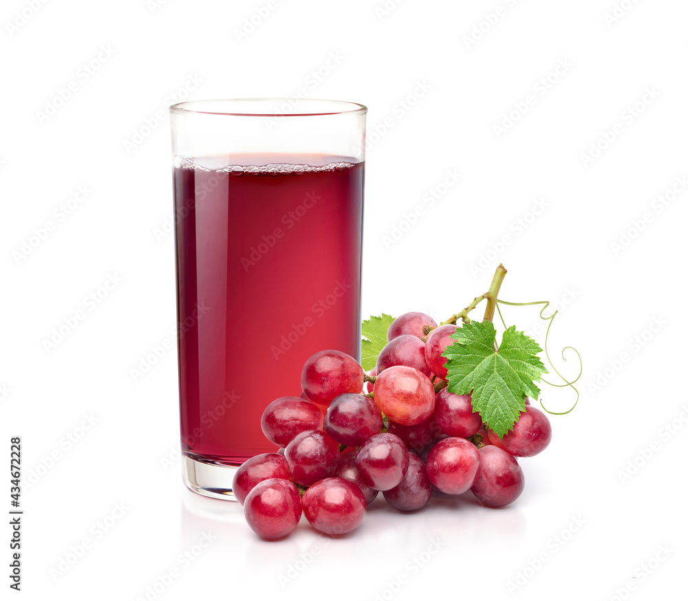 Glass of Red grape juice with grape cluster isolated on white background. Glass of Red grape juice with grape cluster isolated on white background.