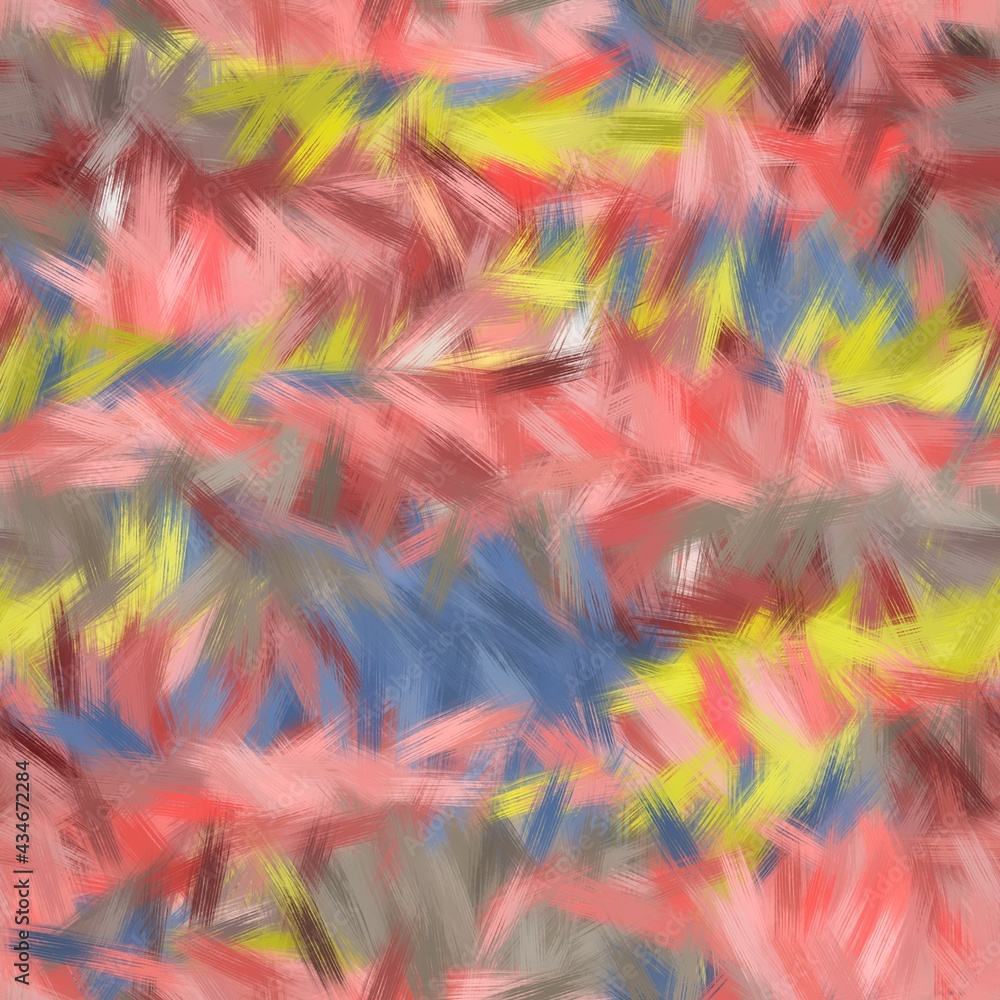 Seamless faux digital paint stroke pattern print. High quality illustration. Procedural painting with realistic brush strokes in bright trendy colors. Abstract art for surface design and print.