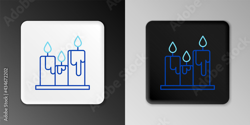 Line Burning candles icon isolated on grey background. Cylindrical candle stick with burning flame. Colorful outline concept. Vector