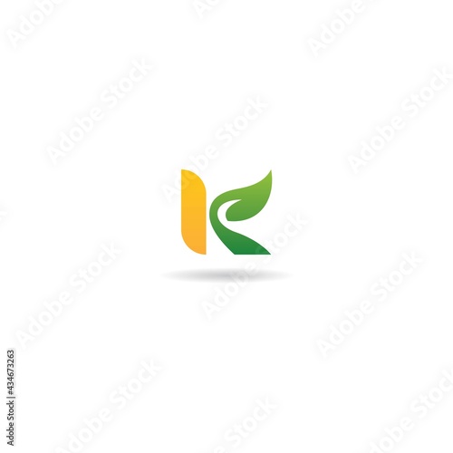 initial k with leaf logo design icon inspiration