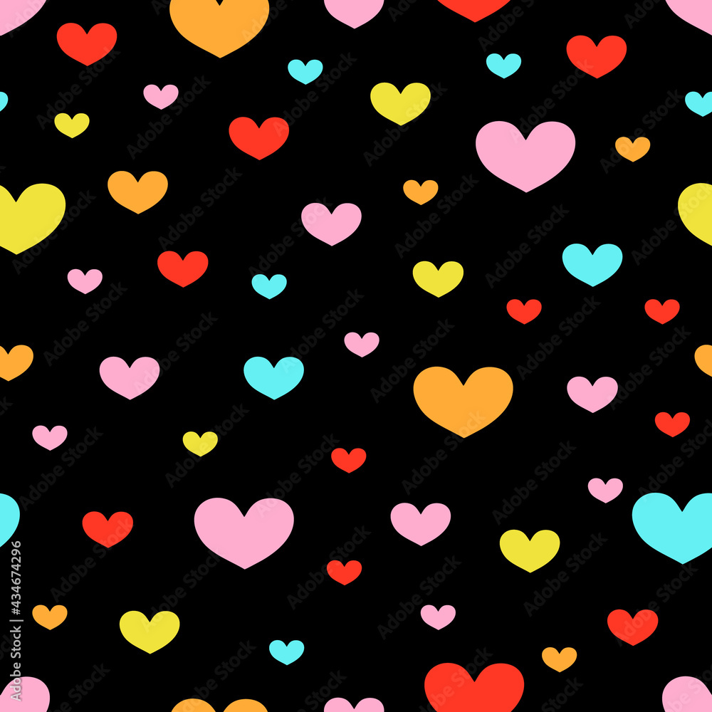 Seamless pattern with colorful hearts . Vector illustration.	