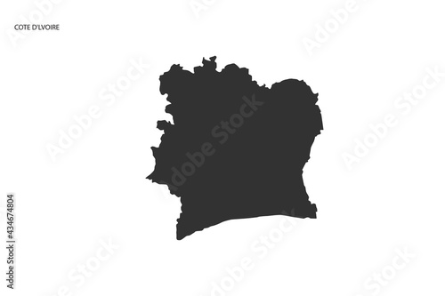 Cote d Ivoire black shadow map isolated on white background.