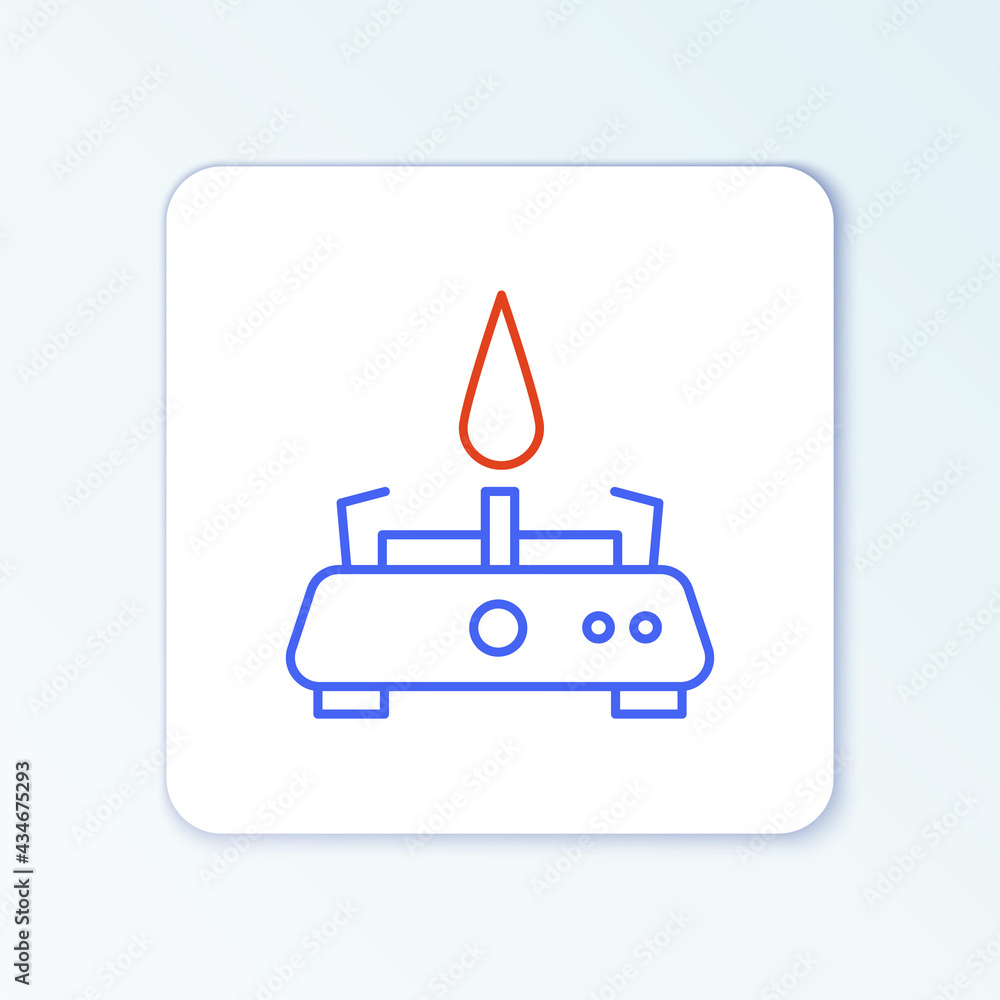 Line Camping gas stove icon isolated on white background. Portable gas burner. Hiking, camping equipment. Colorful outline concept. Vector Line Camping gas stove icon isolated on white background. Portable gas burner. Hiking, camping equipment. Colorful outline concept. Vector