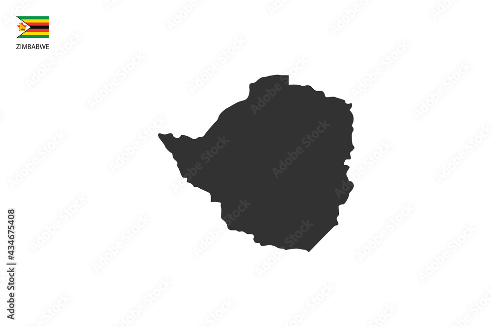 Zimbabwe black shadow map isolated on white background with Zimbabwe icon flag on the left corner.