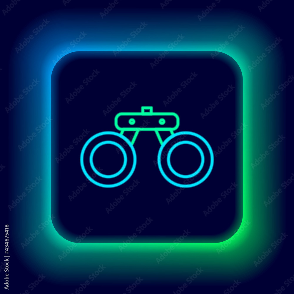Glowing neon line Binoculars icon isolated on black background. Find software sign. Spy equipment symbol. Colorful outline concept. Vector Glowing neon line Binoculars icon isolated on black background. Find software sign. Spy equipment symbol. Colorful outline concept. Vector